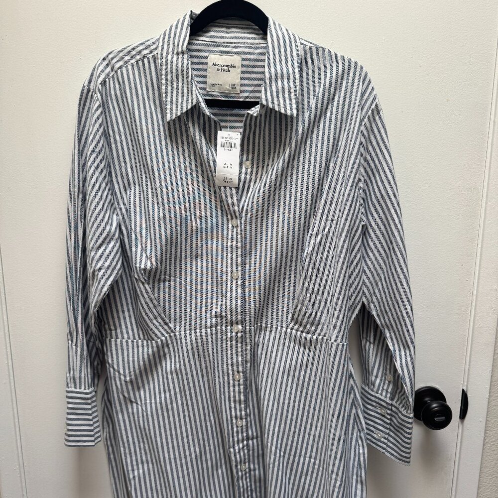 NWT Abercrombie Long Sleeved Striped Button Up Shirt Dress - Size XL Petite XLP
